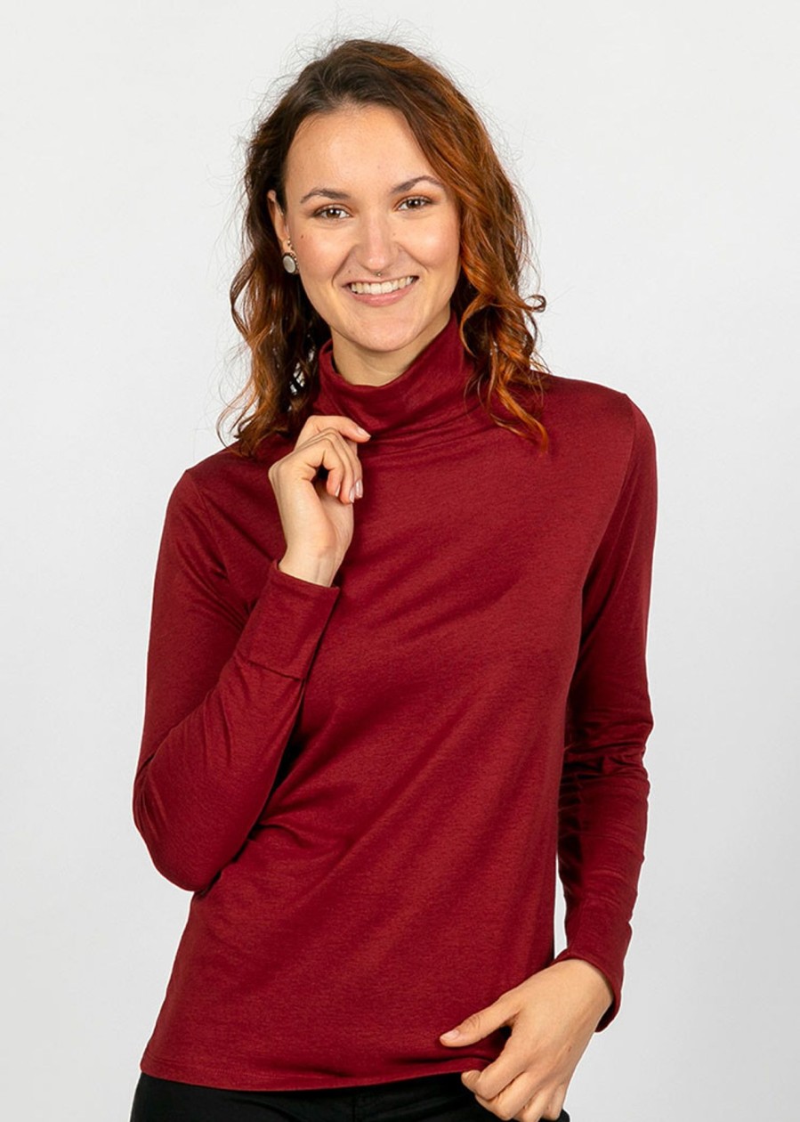 Damen wijld Langarmshirts | Damen Rollkragen Langarmshirt Merlot