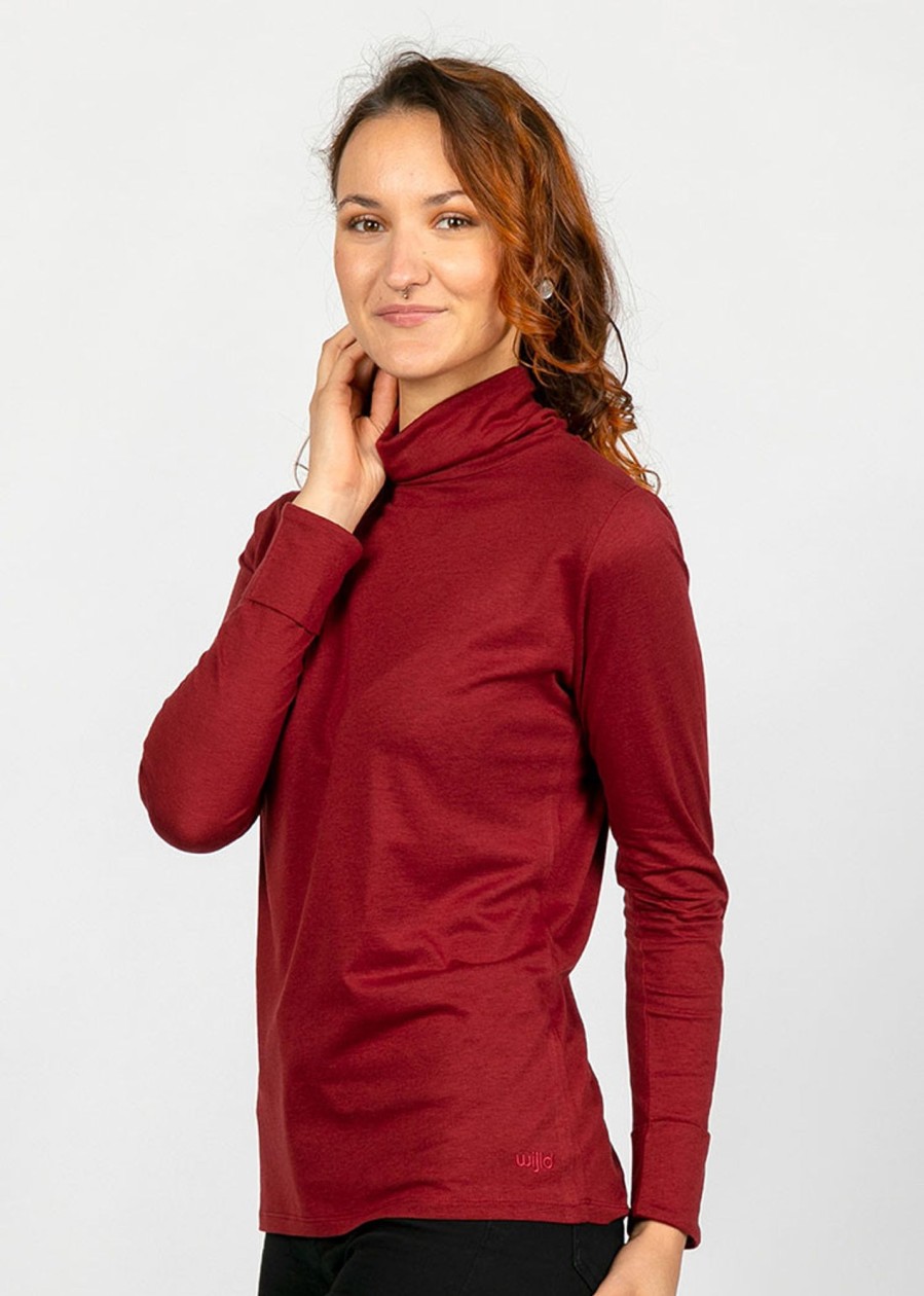 Damen wijld Langarmshirts | Damen Rollkragen Langarmshirt Merlot