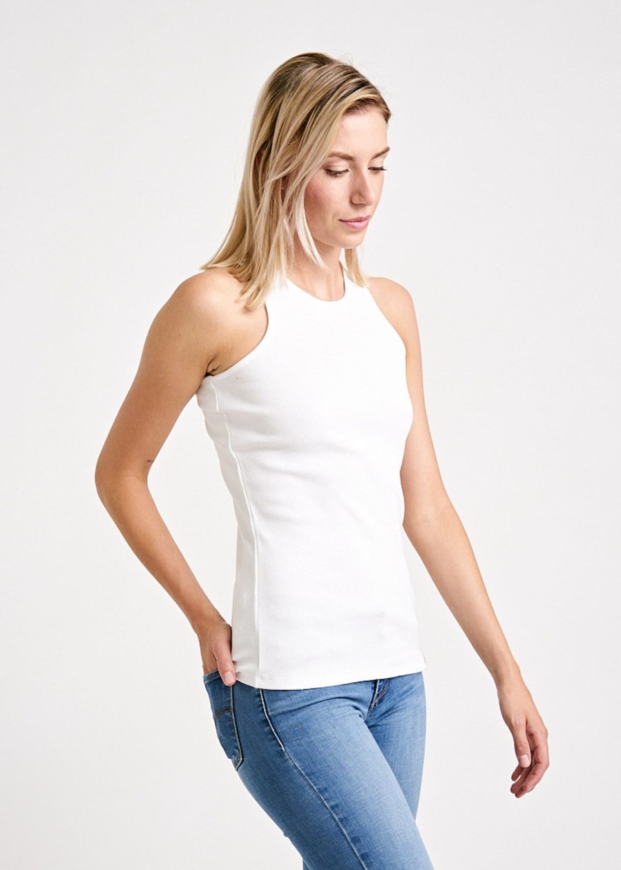 Damen wijld Tops | Damen Ripp Tank Top Crew-Neck Bright White