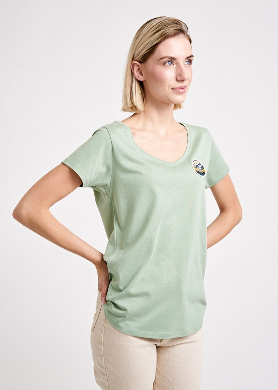 Damen wijld Patch Shirts | Damen V-Ausschnitt Woodshirt Caravan