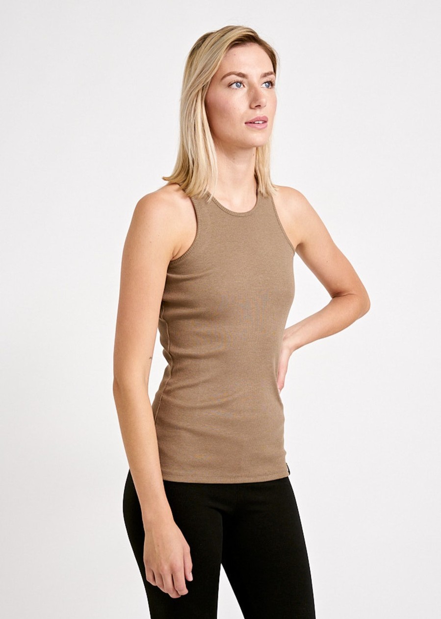 Damen wijld Tops | Damen Ripp Tank Top Crew-Neck Shiitake