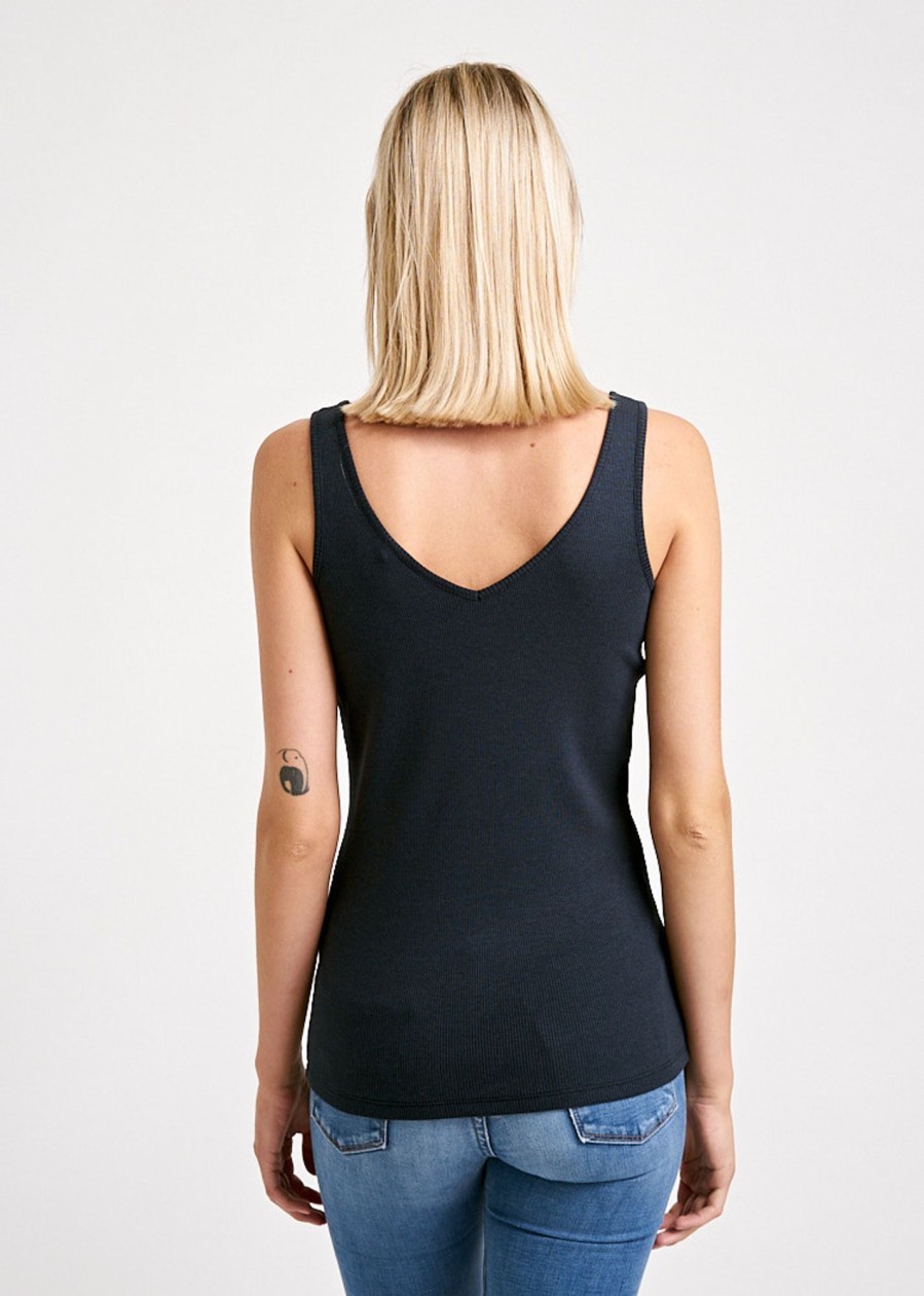 Damen wijld Tops | Damen Ripp Tank Top V-Ausschnitt Carbon