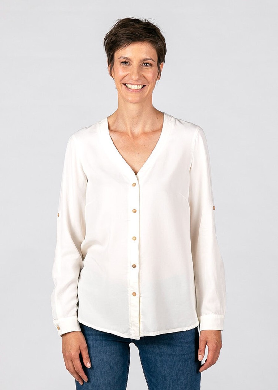 Damen wijld Blusen | Damen Bluse Mit V-Ausschnitt Cream White