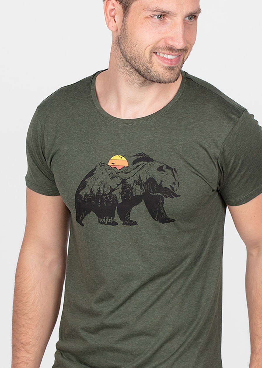 Herren wijld Motiv Shirts | Herren Sunset Bear Woodshirt