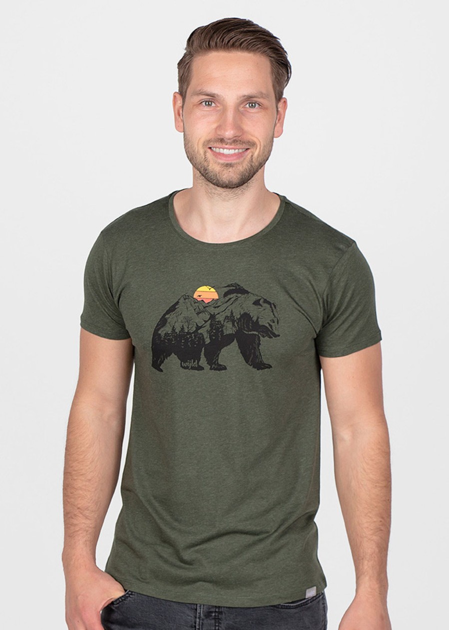 Herren wijld Motiv Shirts | Herren Sunset Bear Woodshirt