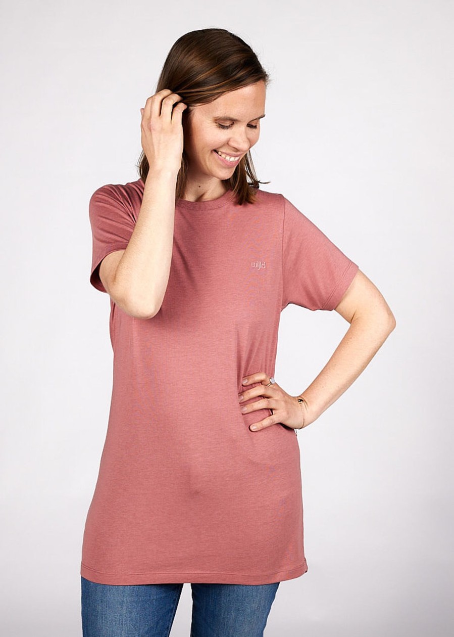 Damen wijld T-Shirts | Damen Woodshirt Lang Rosewood