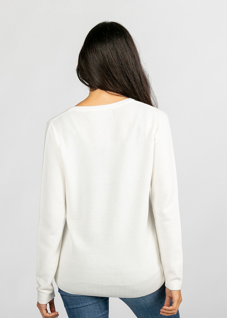 Damen wijld Pullover | Damen V-Ausschnitt Strickpullover Ivory