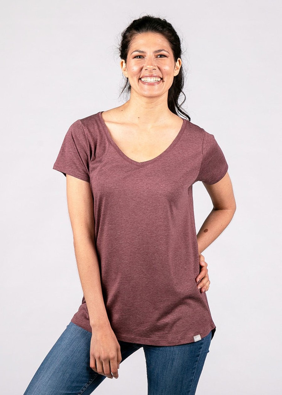 Damen wijld T-Shirts | Damen V-Ausschnitt Woodshirt Red Melange