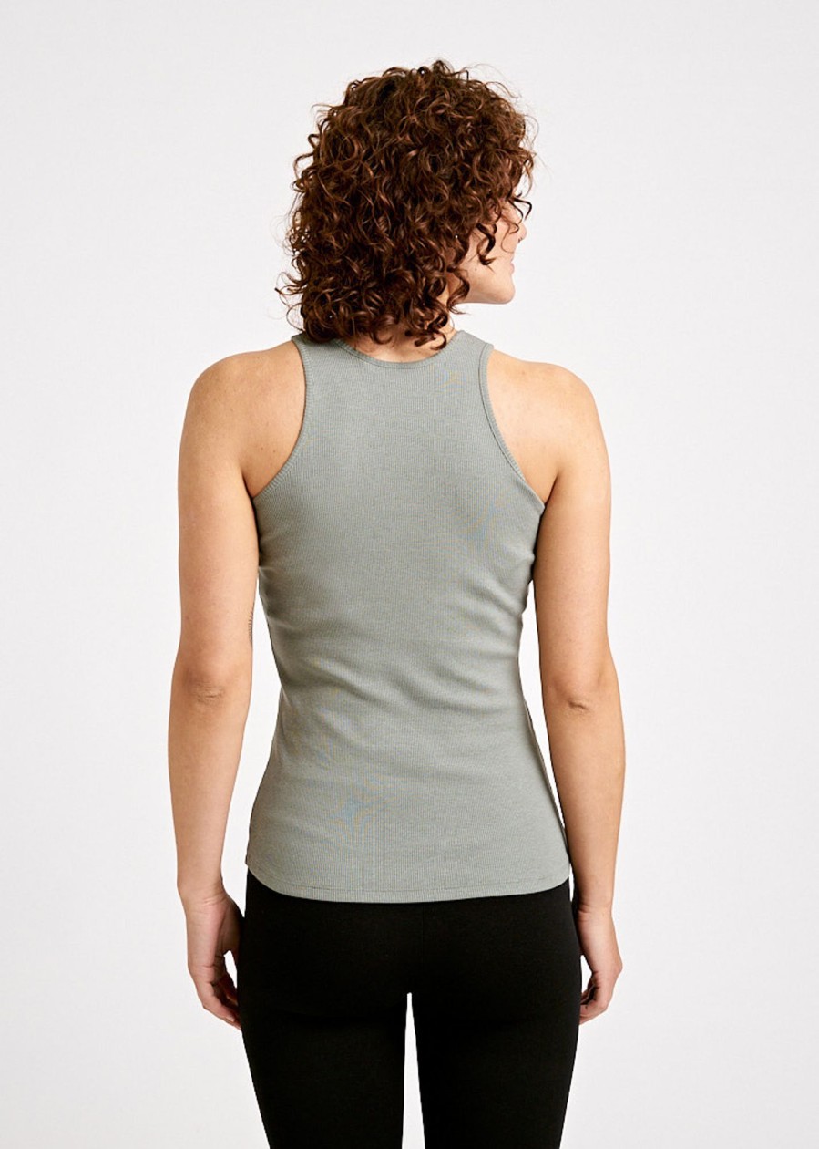 Damen wijld Tops | Damen Ripp Tank Top Crew-Neck Agave Green