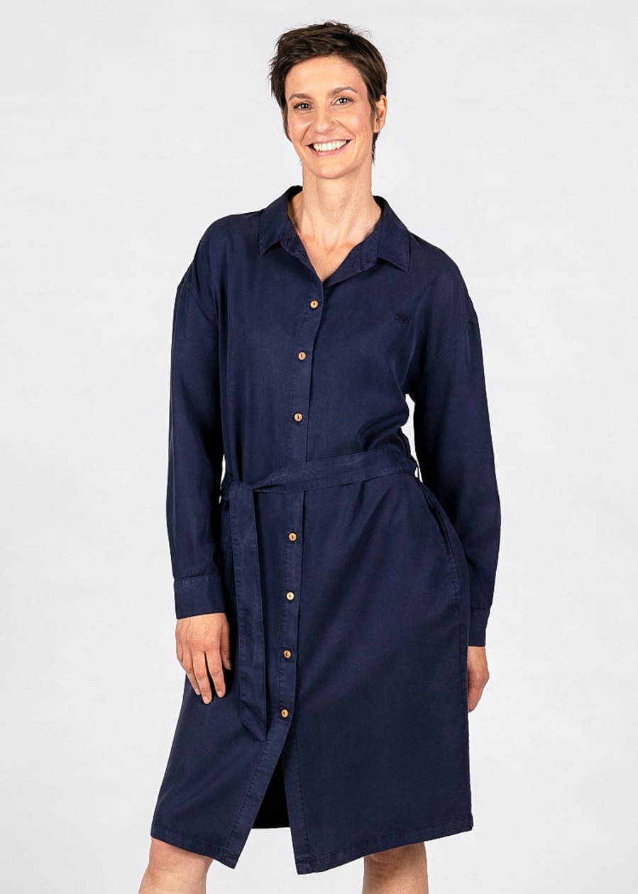 Damen wijld Blusen | Damen Hemdblusenkleid Maritim Blue