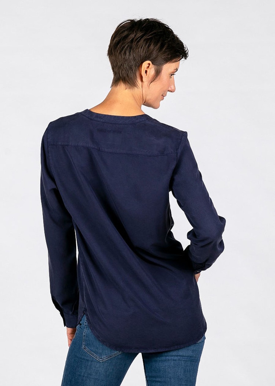 Damen wijld Blusen | Damen Bluse Mit V-Ausschnitt Maritim Blue