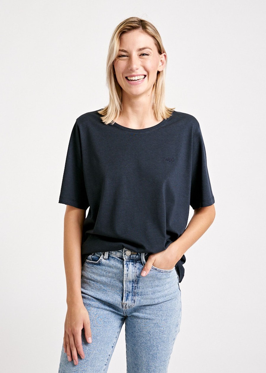 Damen wijld T-Shirts | Damen Woodshirt Loose Longer Carbon